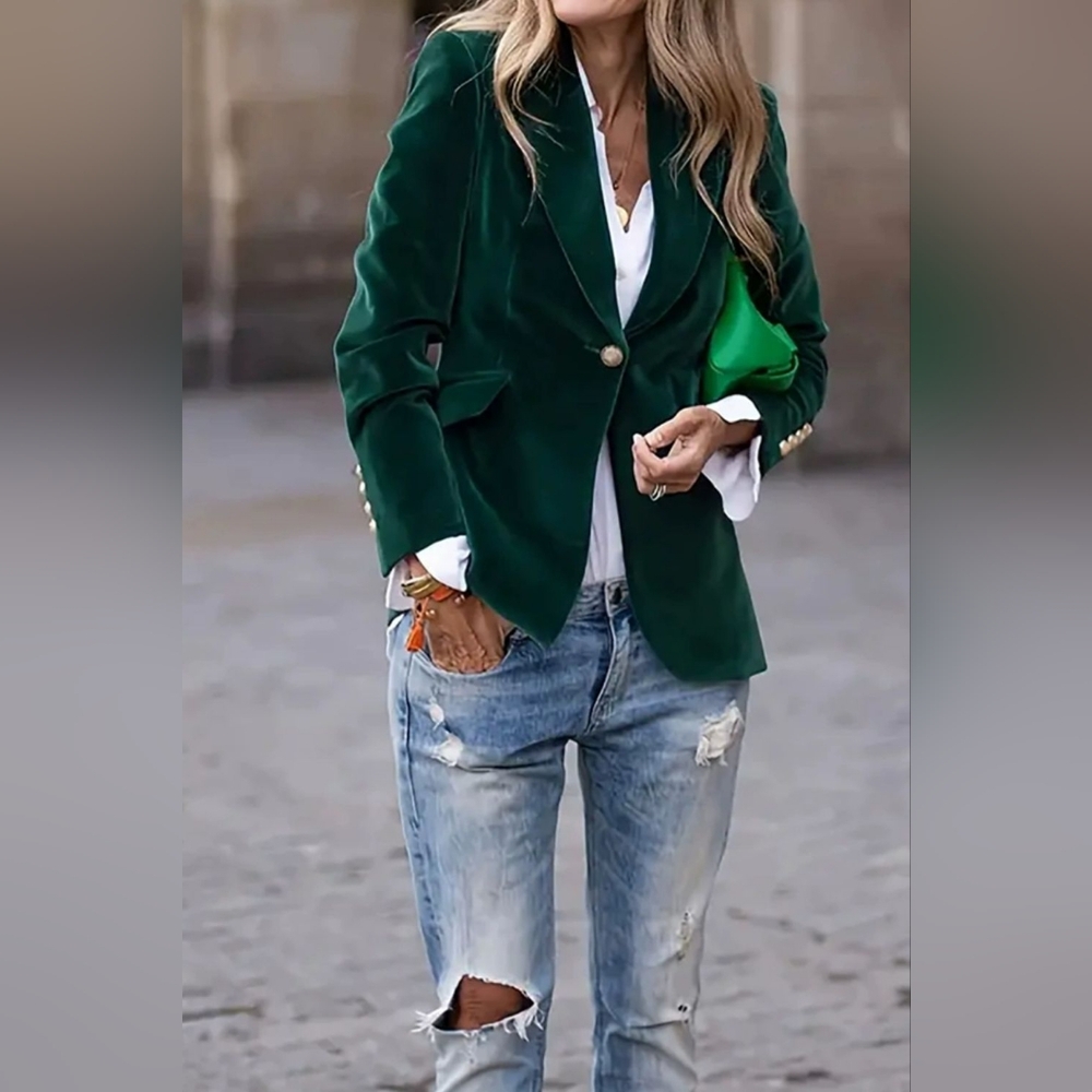 Velvet Lapel Collar Blazer in Green | PRE-ORDER